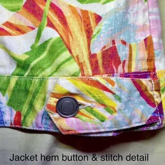 🐠 Chicos Tropical Floral Linen Blend Jacket, Pre-Owned, Size 3 (16) 🌺 - Picture 4 of 12